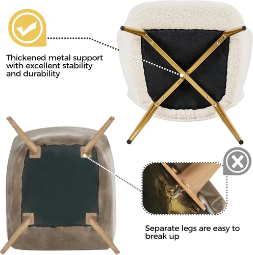 Vista 7 de Yaheetech Juego de silla decorativa y otomana, sillón Sherpa con patas de metal dorado y respaldo alto, reposapiés para sala de estar, salón, Marfil