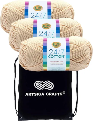 Vista 11 de Lion Brand 24/7 Algodón Blanco 761-100 (6-Carrillos - Mismo Lote de Tinta) Hila Gruesa Media #4 de Algodón para Crochet y Tejido con Bolsa