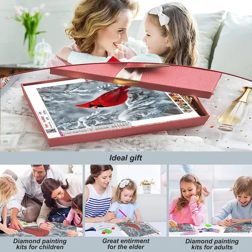 Vista 3 de Stalente Kits de pintura de diamantes para adultos, cardenal 5D DIY kits de arte de diamantes para principiantes, pintura de diamante redonda