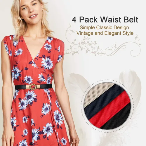 Vista 4 de WERFORU - Cinturón ajustado para vestidos, estilo retro, elástico, talla grande, juego de 4