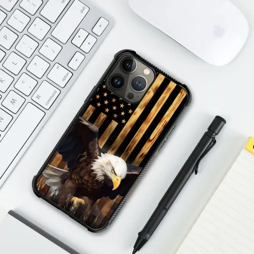 Vista 18 de Funda compatible con iPhone 8, a prueba de golpes, antiarañazos, bandera de ciervos de cola blanca de grano de madera estadounidense