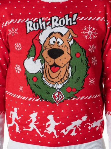 Vista 7 de Scooby Doo Men's Ruh-Roh! Santa Scooby Christmas Ugly Sweater Knit Pullover