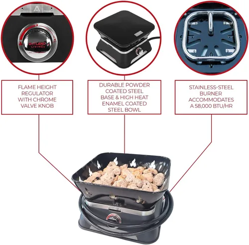 Vista 4 de Outland Living Firebowl 805 Firecube - Fogata cuadrada portátil de propano sin humo de 14 pulgadas, hoguera de gas para exteriores con cubierta
