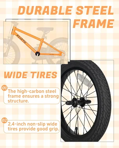 Vista 7 de vollsch BMX Style 12, 14, 16 pulgadas, ruedas de entrenamiento para niños, bicicleta de 20 pulgadas con soporte para niños y niñas de 2 a 14 años
