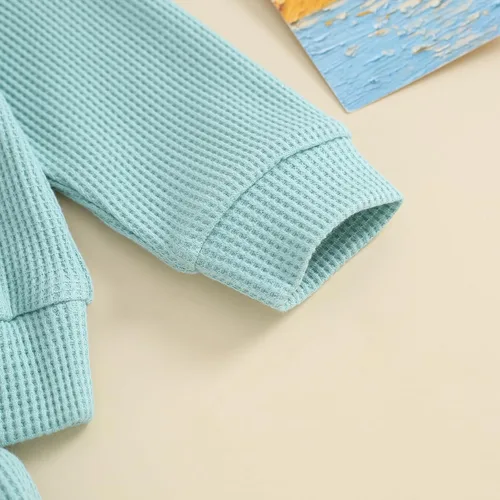 Vista 5 de KOSUSANILL Ropa deportiva de punto gofre para bebé, niña, niño, 6, 12, 18, 24 meses, 3T, cuello redondo, pantalones deportivos para otoño e invierno