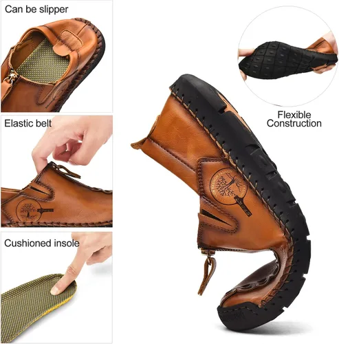 Vista 3 de Shaire Zapatos casuales de cuero sin cordones para hombre, zapatos cómodos y transpirables para caminar para hombres