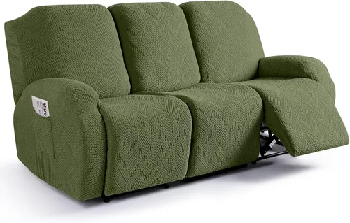 Vista 19 de Ruaozz - Fundas para sillas reclinables, funda elástica suave, color verde Funda reclinable de 1 plaza, fundas lavables para sillas de 3 piezas