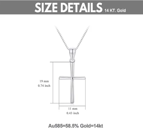 Vista 3 de 14k Gold Cross Pendant and Box Chain Necklace for Women, Baptism Jewelry Confirmation Gifts for Her, 18 inch
