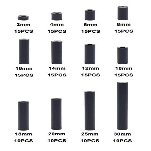 Vista 4 de Espaciadores roscados no roscados de plástico métrico DE 7 mm DI 3.2 mm (de 2 mm a 30 mm) Kit de surtido para tornillos M3;Espaciadores