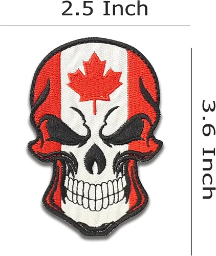 Vista 2 de Parche de calavera - Parche de calavera con bandera de Canadá - Parche de velcro - Parche bordado - Parche para mochilas, gorras, chaquetas, ropa