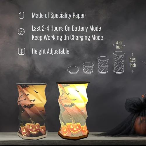 Vista 3 de Regalos de Halloween para mujeres y adultos, luz nocturna recargable, decoraciones de mesa, luces LED de linterna de papel iluminada, linterna