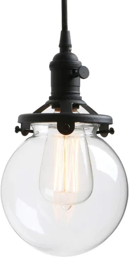 Vista 5 de PERMO Moderno accesorio de iluminación colgante con globo de vidrio transparente redondo de 5.9 pulgadas, pantalla soplada a mano, lámpara