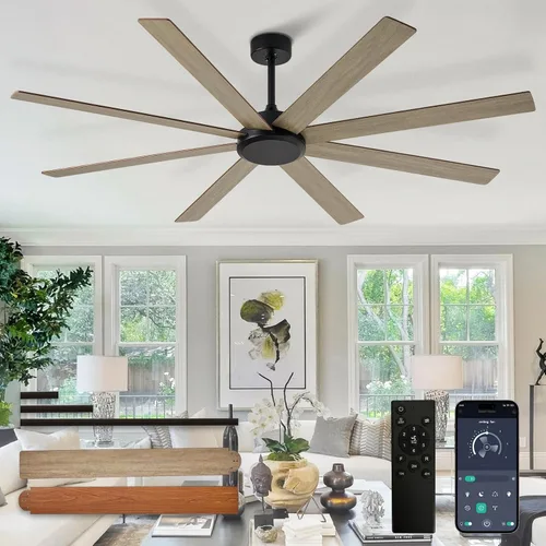 Vista 17 de Depuley Ventiladores de techo de 66" con luces: Ventilador de techo negro para interior/exterior para patios, sala de estar - 8 aspas Ventiladores