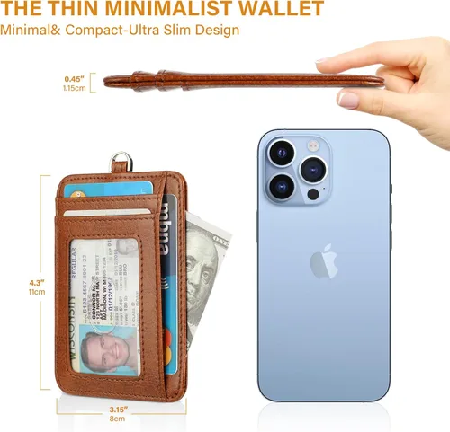 Vista 4 de Lavemi Cartera delgada con bloqueo RFID para tarjetas, cartera minimalista de cuero con bolsillo frontal para mujer