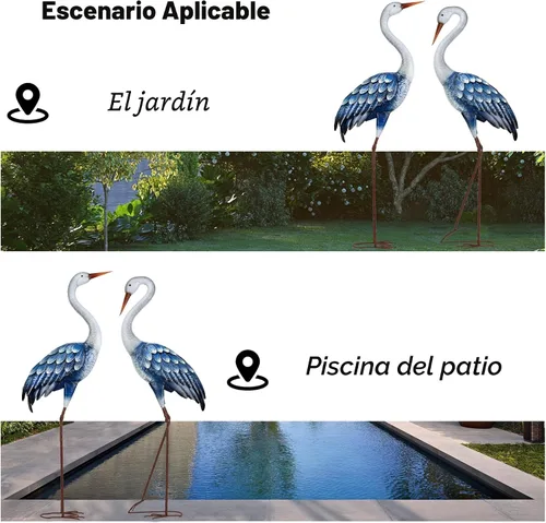 Vista 6 de Kircust Estatuas de Garza Azul para Exteriores Esculturas de Garza de Jardín de Metal, Arte de Patio de Pájaros Grande 47-48 Pulgadas, Juego de 2