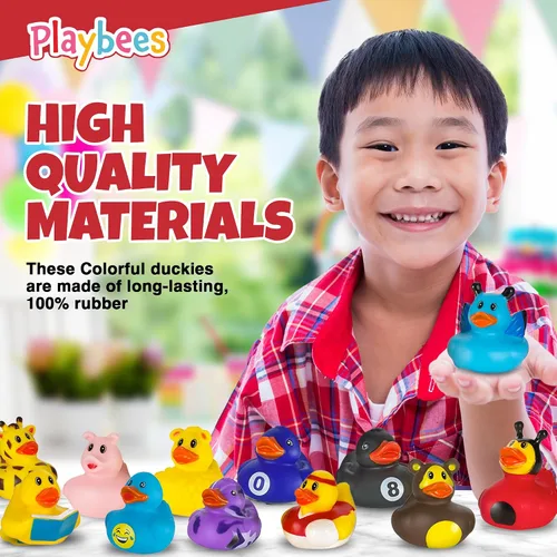 Vista 7 de Playbees - Patitos de goma en paquete de 12 unidades, surtido de juguetes de baño para bebés, flotadores Jeep para niños, para el verano, la playa