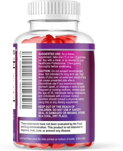Vista 8 de Gomitas de zinc – 50 mg de zinc por porción, gomitas de apoyo inmunológico para la piel y los huesos – Antioxidante masticable de alta calidad