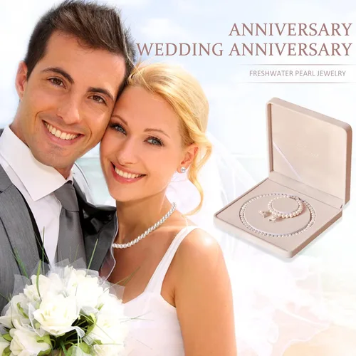 Vista 3 de AOOVOO Genuine Freshwater Cultured Pearl Necklace and Earring Set Wedding Pearl Jewelry Sets for Bride Bridesmaid Women Girls in AAA Quality Mothers