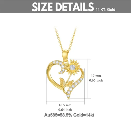 Vista 13 de Collar de flor de nacimiento de oro real de 14 quilates para mujer, oro amarillo creado moissanita con colgante de corazón, collares