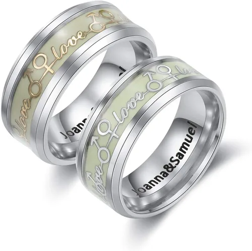 Vista 8 de OPALSTOCK - Juego de anillos de compromiso personalizados para parejas con corazón a juego para él y para ella multicolor/fantasía (Adjustable)