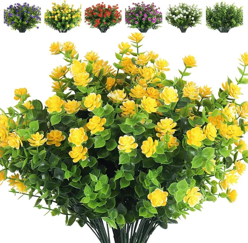 Vista 19 de RECUTMS - Flores artificiales, 12 plantas sintéticas para exteriores, resisten rayos ultravioleta, arbustos para interiores y exteriores, maceta