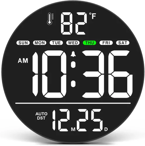 Vista 10 de Reloj de pared digital eléctrico grande con pantalla LED PLUG IN clock with Temperature, Auto DST, Date and Day, 5-Level Brightness for Office
