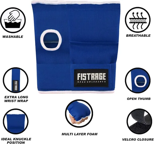 Vista 3 de FISTRAGE - Guantes de boxeo para boxeo, para puñetazos, elásticos acolchados debajo de las manoplas, soporte rápido de muñeca larga, protector