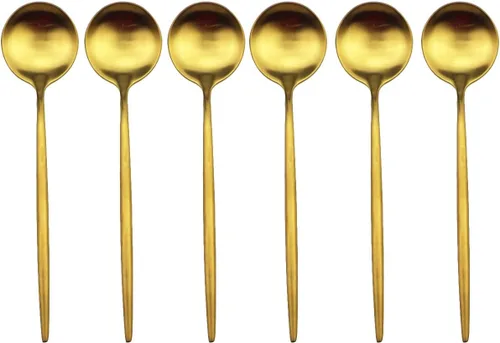Vista 9 de Golden Stain - Cubiertos modernos de 6 piezas de acero inoxidable 304, tenedor de postre de acero inoxidable 304, tenedor de ensalada de 7.2