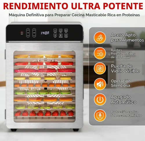 Vista 5 de Deshidratador de alimentos Prenafla con 10 bandejas para cecina, frutas