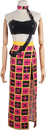 Vista 3 de Disfraz de anime Trish Una para cosplay, uniforme de aventura extraña, brasier recortado, vestido de Halloween para mujeres y hombres