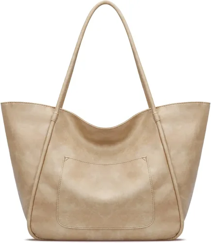 Vista 6 de Bolso grande de mano para mujer con cierre de trabajo, cartera de cuero para viajes y bolsos de KKXIU