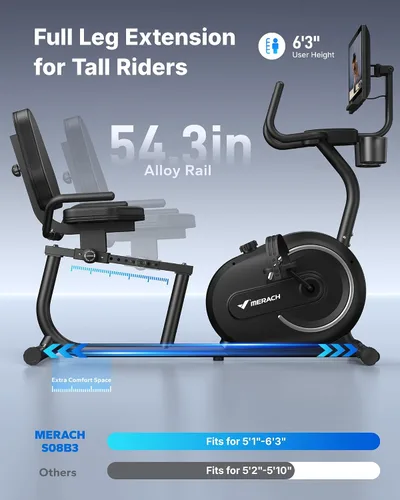 Vista 6 de MERACH Bicicleta Reclinable Estática para el Hogar con Bluetooth Inteligente y Aplicación Exclusiva para Bicicletas de Ejercicio, LCD, Manillar