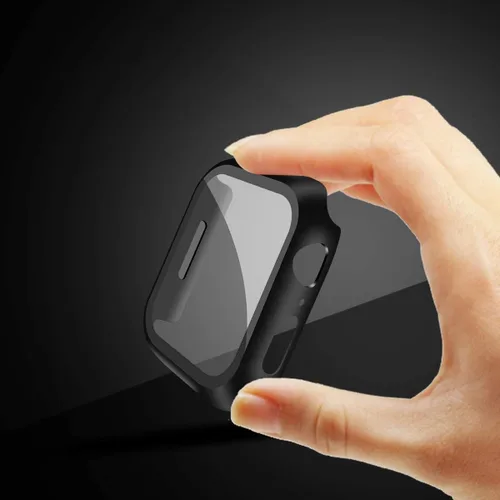 Vista 2 de YMHML - [Juego de 2] Protector de pantalla de vidrio templado compatible con Apple Watch de 38mm Series 3/2/1 con estuche negro duro, cubierta