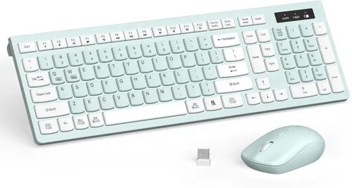 Vista 16 de Combo de teclado y mouse inalámbricos silencioso para oficina y hogar (verde aguacate) 2.4G Full Size Silent Cordless Keyboard with Tilt