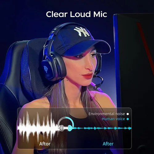 Vista 6 de EasySMX Sleipnir C06W - Auriculares inalámbricos para juegos de 2.4 GHz con micrófono para PC, PS4, PS5, Mac, interruptor, auriculares Bluetooth