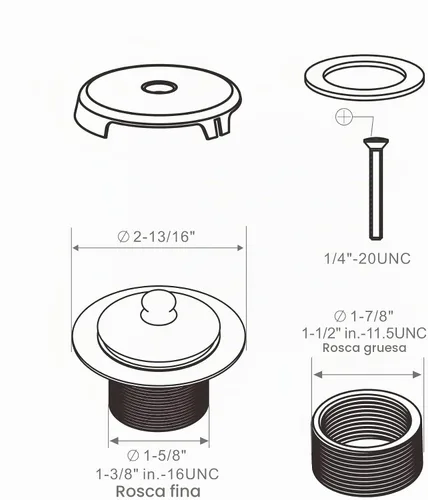 Vista 5 de Kit de Conversión de Drenaje de Bañera Negro con Placa Frontal de Desbordamiento de Un Solo Orificio, Wellup Todo Metal Kit de Ajuste de Drenaje