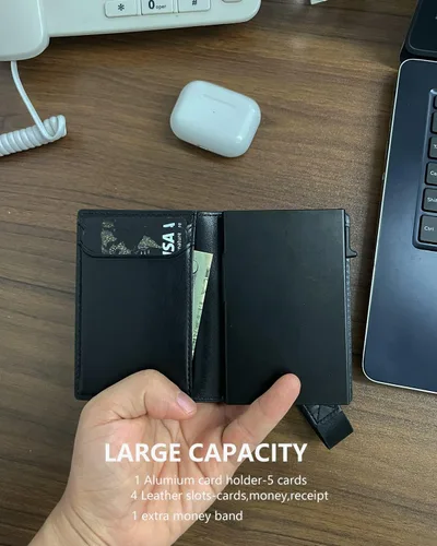 Vista 3 de POSKOU Pop up Slim Credit Card Holder Wallet RFID Blocking Smart Metal Cards Wallet for Men