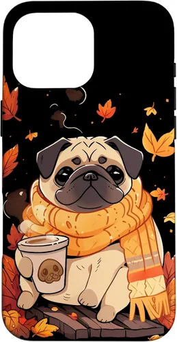 Vista 19 de Pug Fall Autumn Leaves Pumpkin Spice Latte Dog Kawaii Case for iPhone 17