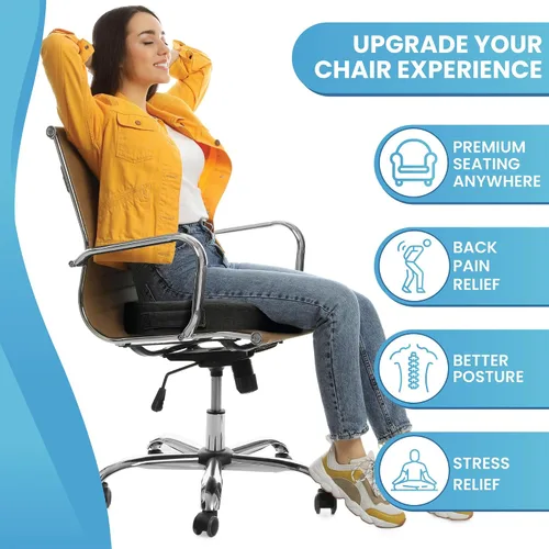 Vista 6 de Philosophy Gym Cojín de asiento de espuma viscoelástica, almohadilla de gel mejorada para silla de oficina, cómoda almohada ergonómica para silla
