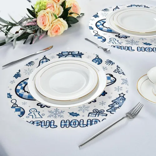 Vista 6 de Merry Christmas Salamander Blue Place mats for Kitchen Table Round Washable Fabric placemats 15x15 in manteles redondos para mesa