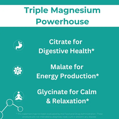 Vista 5 de Suplemento complejo de magnesio (glicinato, citrato y malato) – 180 cápsulas (suministro para 90 días) – 300 mg de magnesio por porción – Vegano