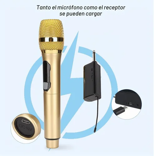 Vista 7 de Diyeeni Micrófono de karaoke de mano, sistema de micrófono con receptor recargable, micrófono dinámico portátil con pantalla LED, para cantar