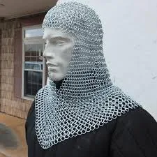 Vista 6 de Camisa de malla de aluminio a tope con Coif Armadura medieval de Habergeon de correo de cadena de aluminio