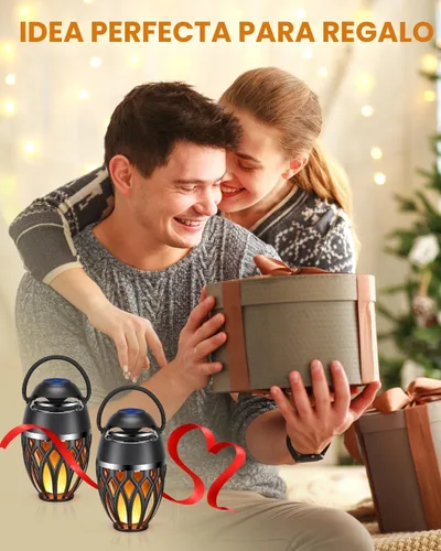 Vista 6 de MOFOKEAY Paquete de 2 Altavoces Bluetooth para Exteriores, Altavoz Inalámbrico con Altavoz de Llama LED BT 5.0, Linterna Antorcha Impermeable
