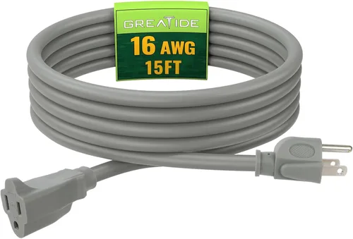 Vista 23 de Cable de Extensión de 6 Pies, Cables Eléctricos Impermeables para Exteriores 16/3 SJTW Negros, Cable de Energía de 13 AMP con 3 Clavos Ideal