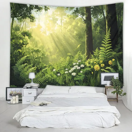 Vista 12 de WODEJIAFANG Tapiz estético de tela para pared, tapiz decorativo de girasol, fondo de oficina, divisor de habitación para dormitorio, jardín al aire