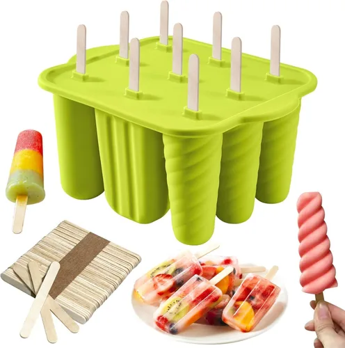 Vista 9 de Moldes de paletas de silicona, 10 cavidades, moldes de silicona para paletas de fácil liberación, sin BPA, moldes para paletas de hielo, moldes