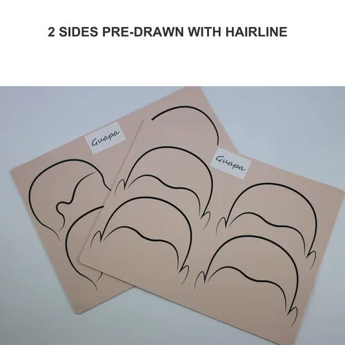 Vista 7 de Piel de práctica de tatuajes en el cuero cabelludo, 2 lados, diseño de líneas de cabello, almohadilla de práctica de tatuaje de silicona para hoja