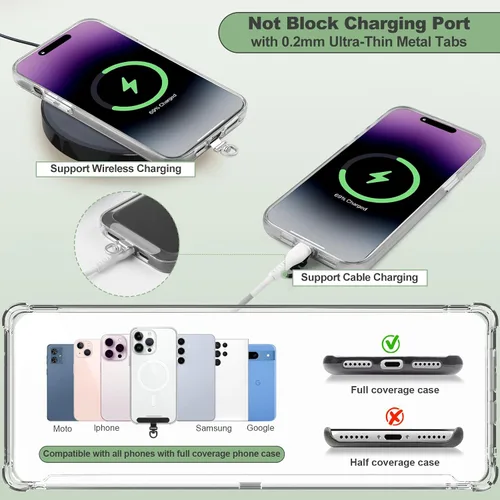 Vista 8 de YFWE Correa de clip and go para teléfono con cartera cruzada, cordón ajustable para teléfono con cartera RFID desmontable, correa universal
