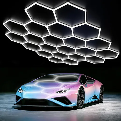 Vista 14 de LZHOME LED Garage Lights: 355W Super Bright Square Garage Lights, 5000K Natural White LED Gym Lighting Hexagon Light for Workshop Warehouse Car